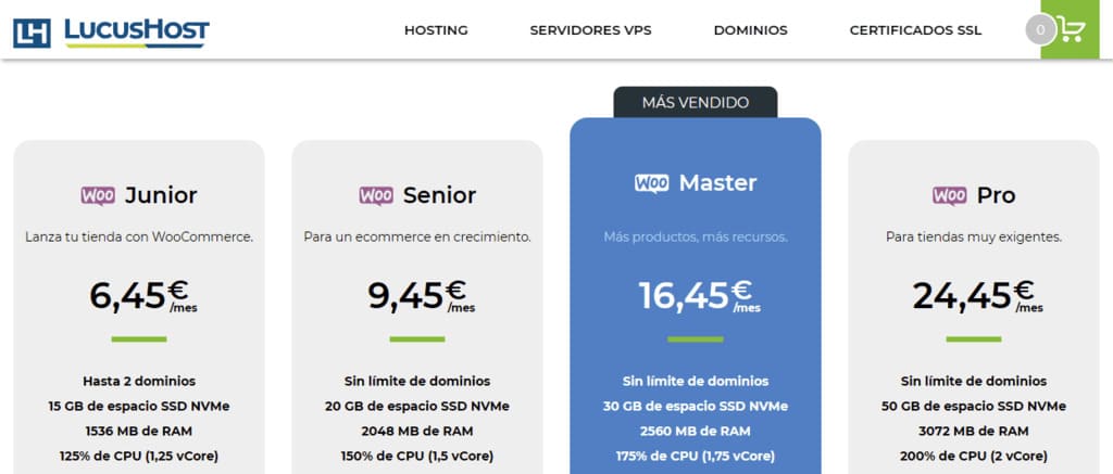LucusHost Hosting para WooCommerce Planes