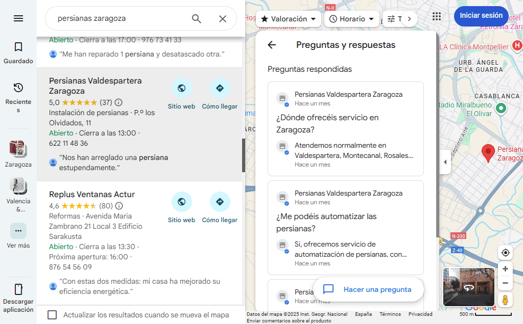 Sección de preguntas de la ficha de negocio de Google para introducir keywords de alta conversión y de alta intención de compra