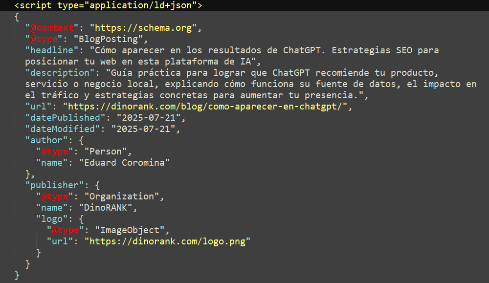 LLMO o SEO para LLMs: ejemplo de datos estructurados 