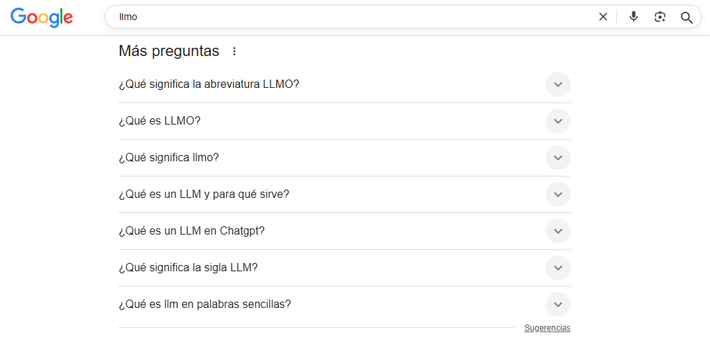 LLMO o SEO para LLMs:preguntas frecuentes de Google como fuente de inspiración