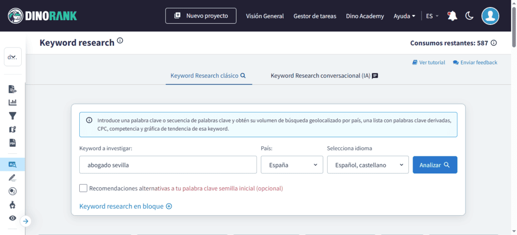 Descubrir palabras clave locales con DinoRANK