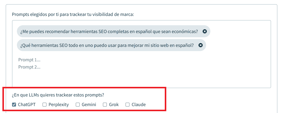 Módulo SEO en LLMs de DinoRANK. Modelos de lenguaje soportados.