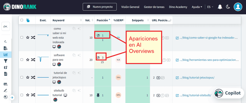 Tracking de posiciones de DinoRANK