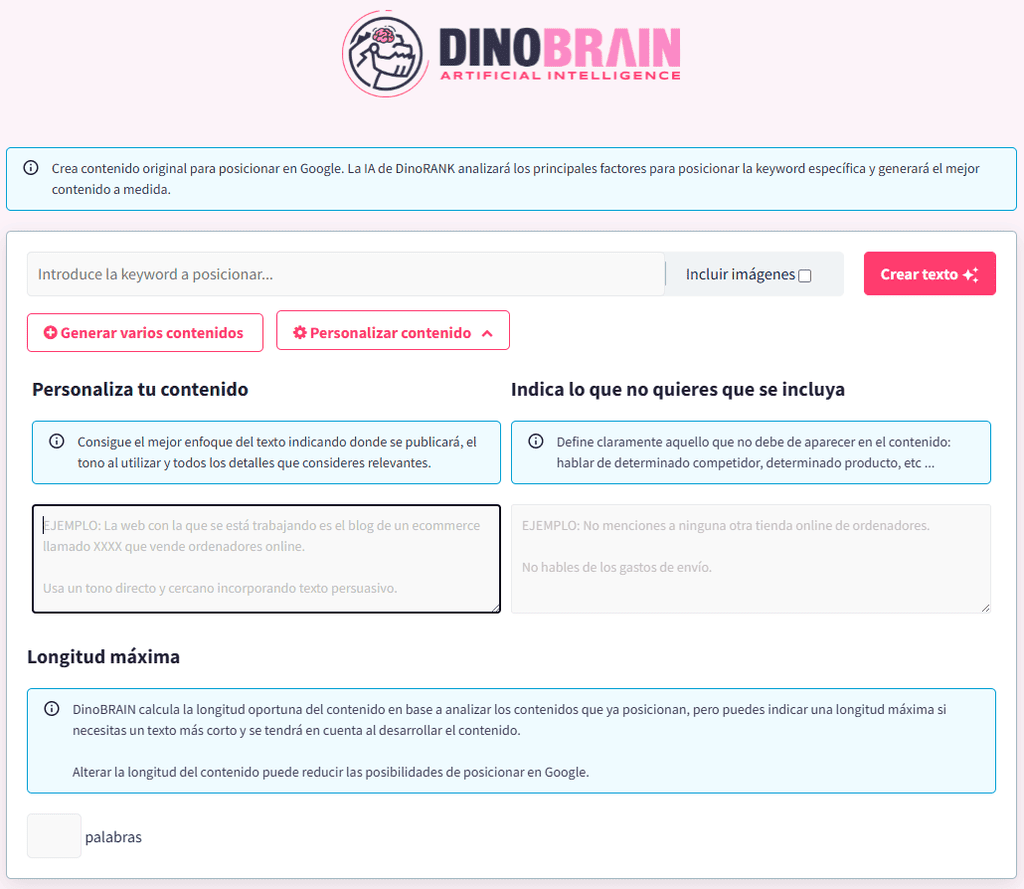 Personalizar el contenido generado con DinoBRAIN