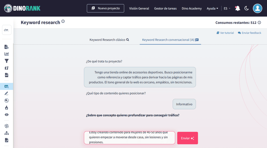 Keyword Research Conversacional de DinoRANK