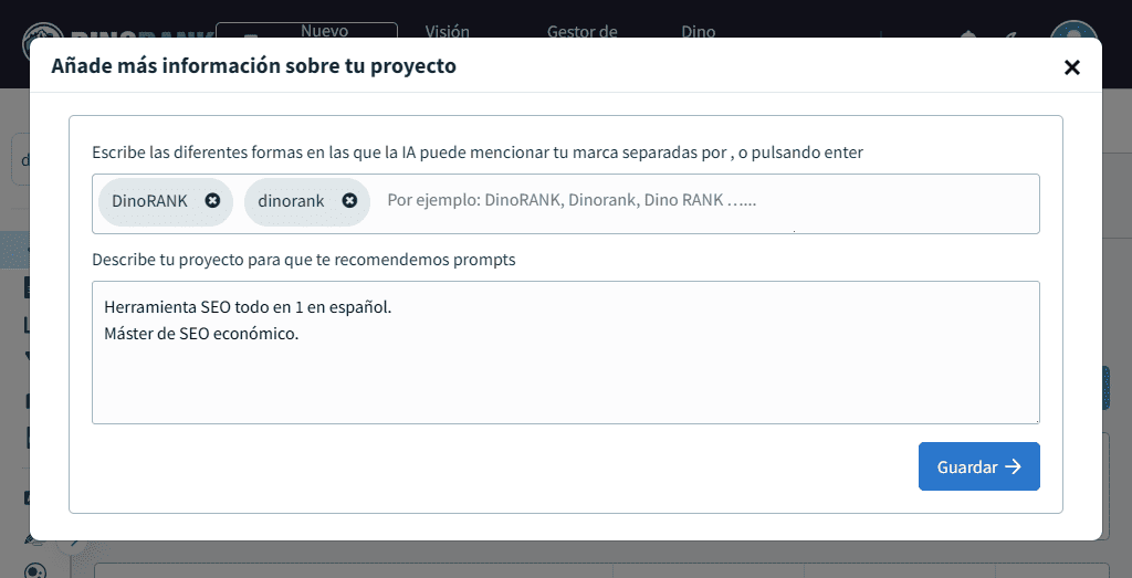 Módulo de SEO en LLMs de DinoRANK: tracking