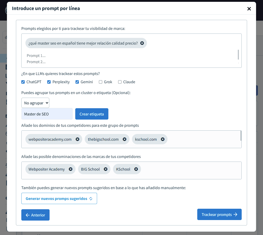 Módulo de SEO en LLMs de DinoRANK: tracking