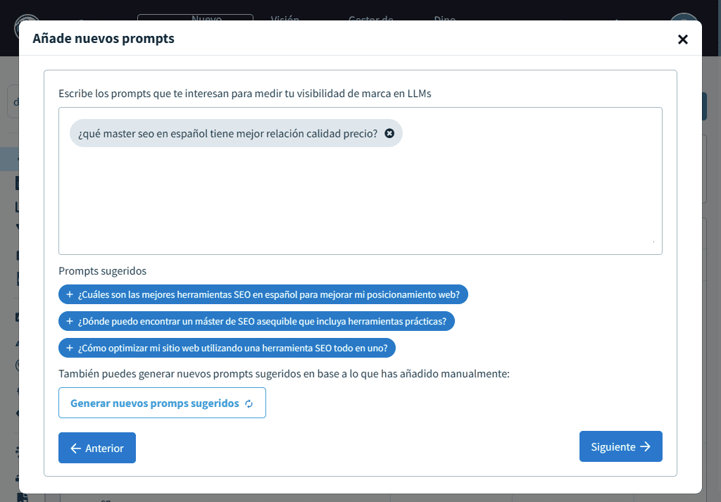 Módulo de SEO en LLMs de DinoRANK: tracking