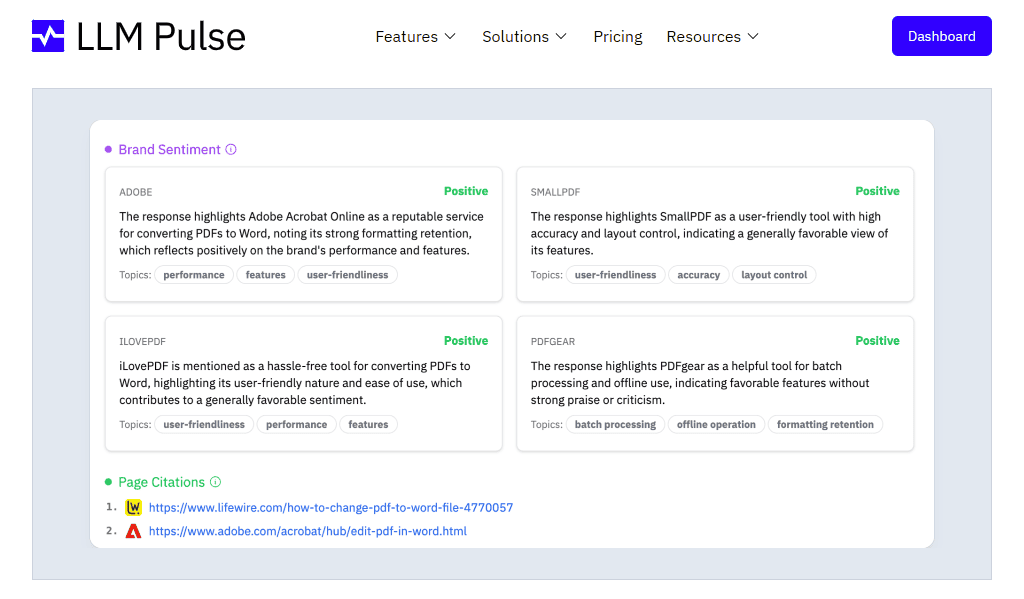 LLM Pulse. Sentimiento de marca