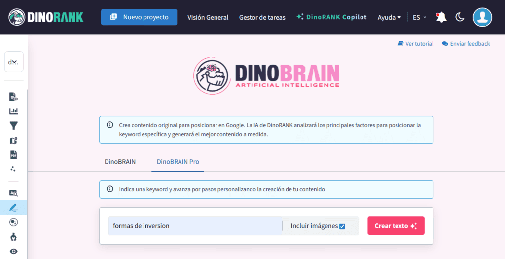 DinoBRAIN Pro: pantalla inicial