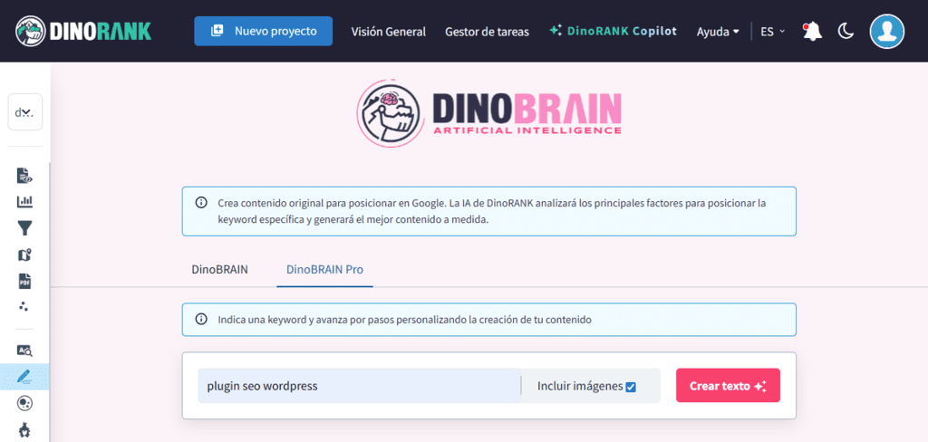 DinoBRAIN Pro: pantalla inicial