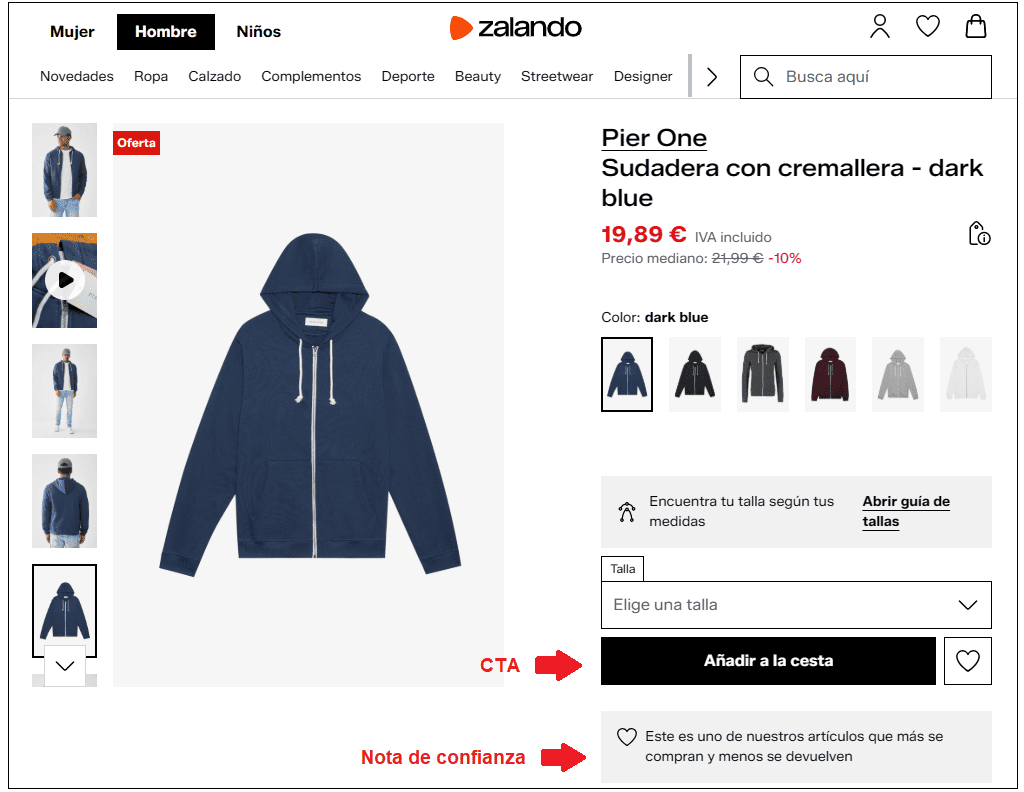 Ejemplo de ficha de producto: CTA