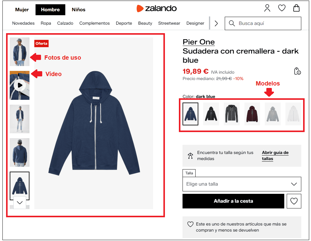 Ejemplo de ficha de producto: Imágenes y vídeos