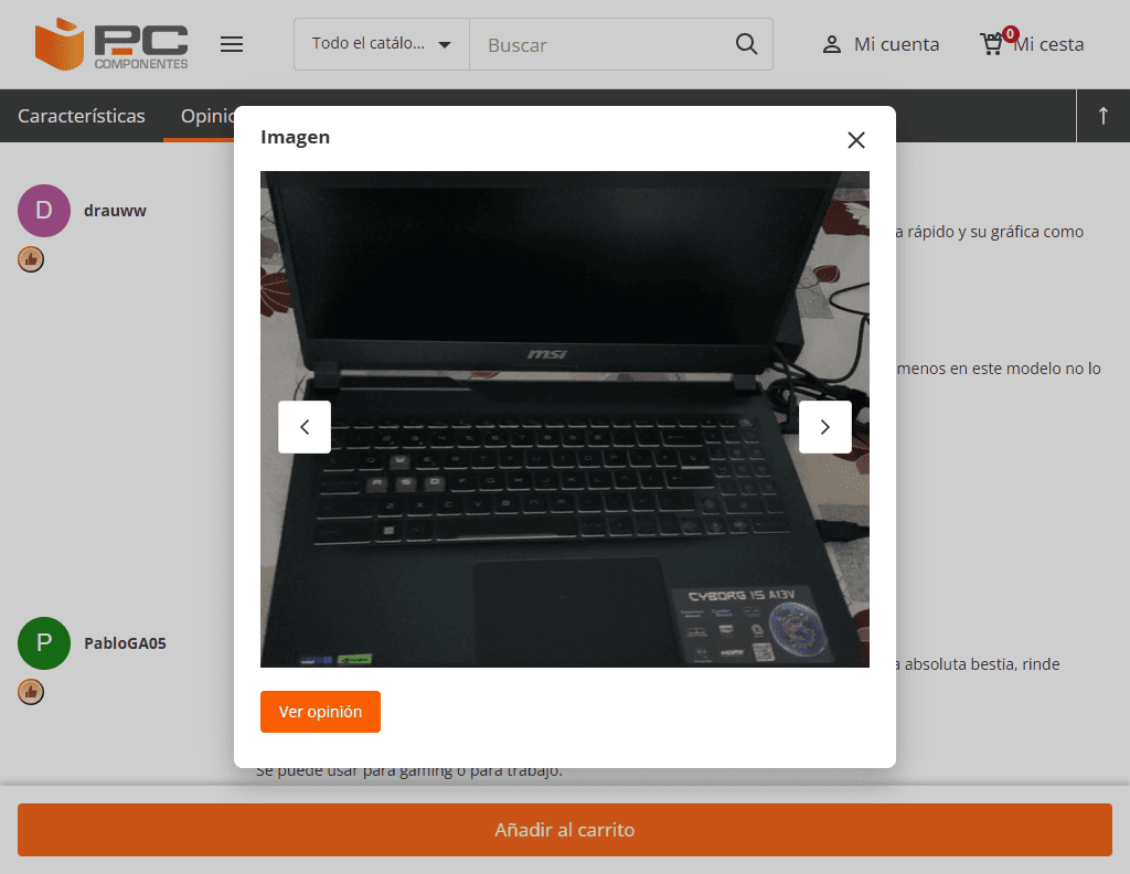 Ejemplo de contenido UGC en una ficha de producto