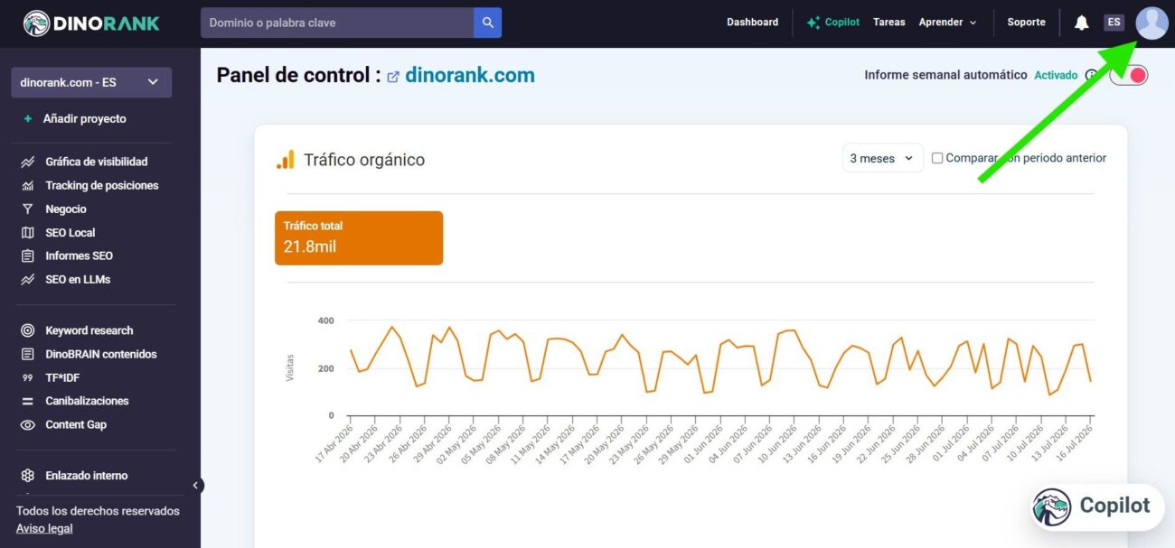 Paso 1: crea tu clave API en DinoRANK