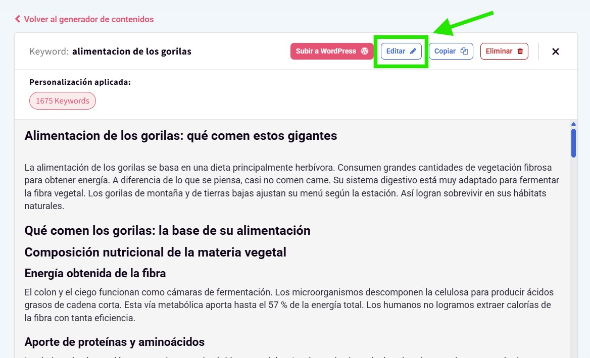 El módulo también te da la opción de editar el contenido