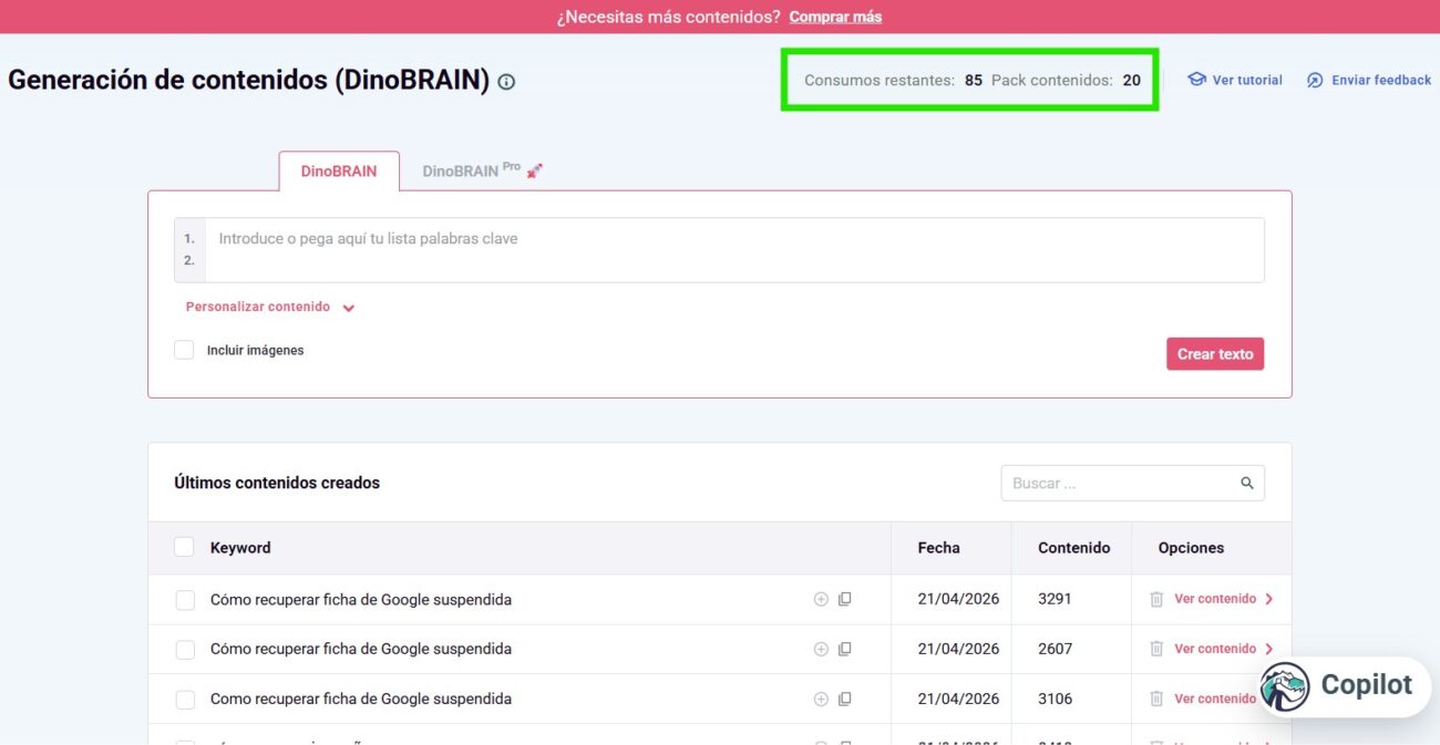 Generación de contenidos (DinoBRAIN)