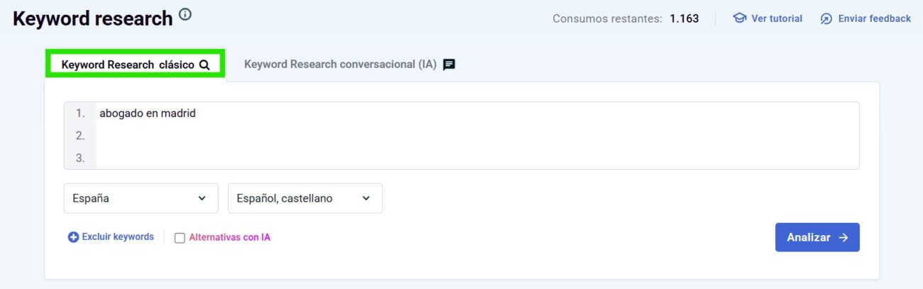 Paso 2: introduce tu keyword semilla