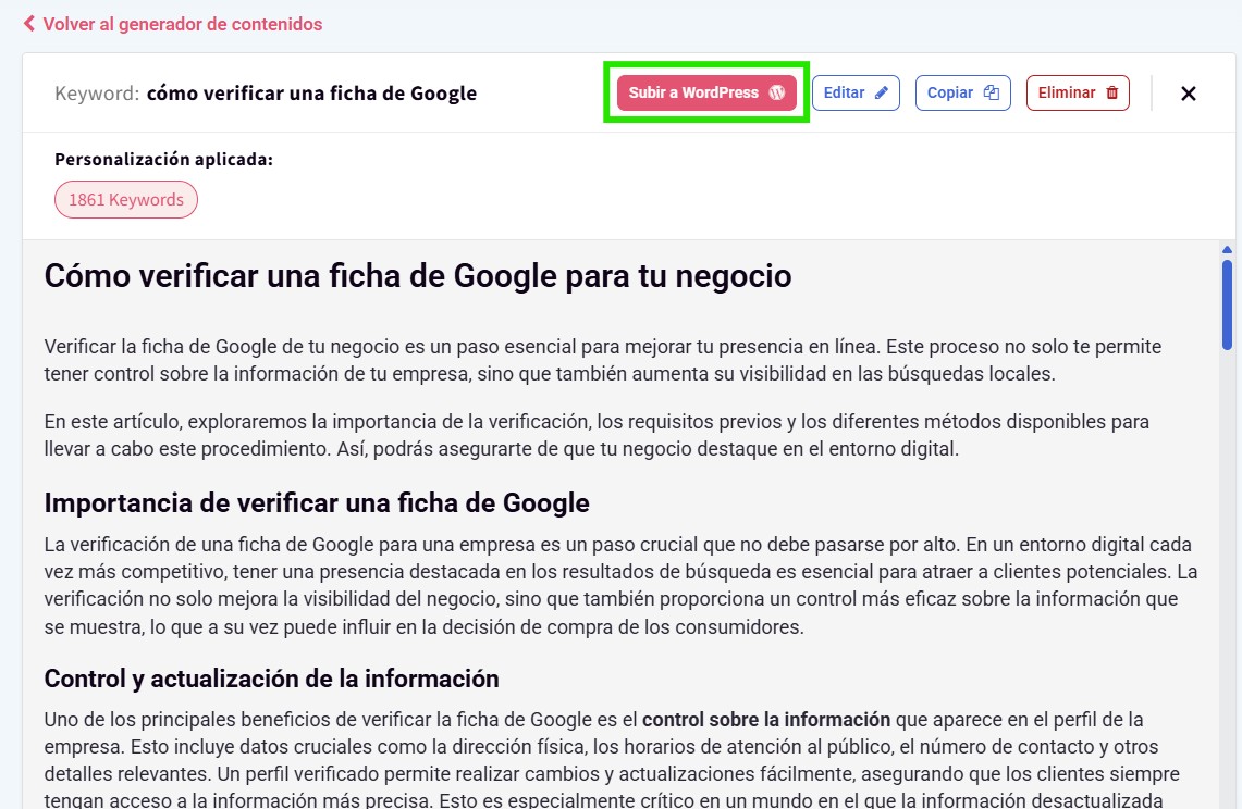 Paso 9: sube el contenido directamente a WordPress
