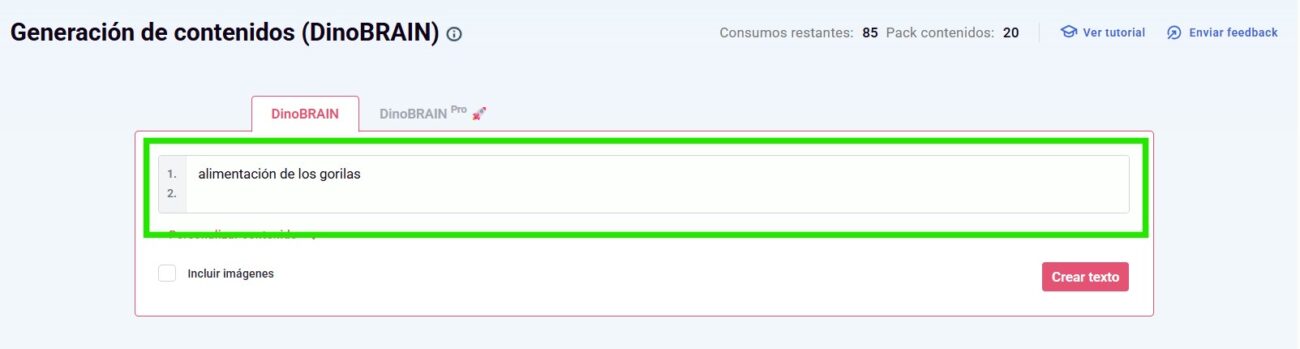 Paso 2: introduce tus keywords