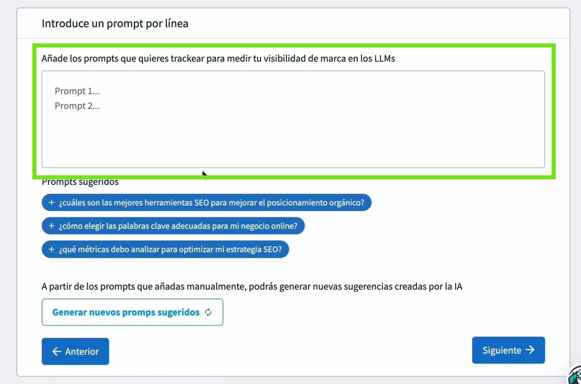 Paso 3: añade los prompts que quieres trackear