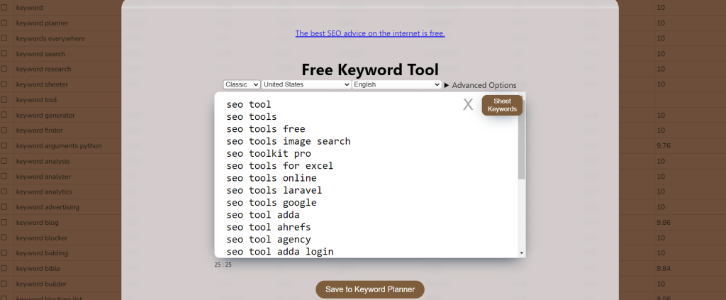 Keyword Sheeter