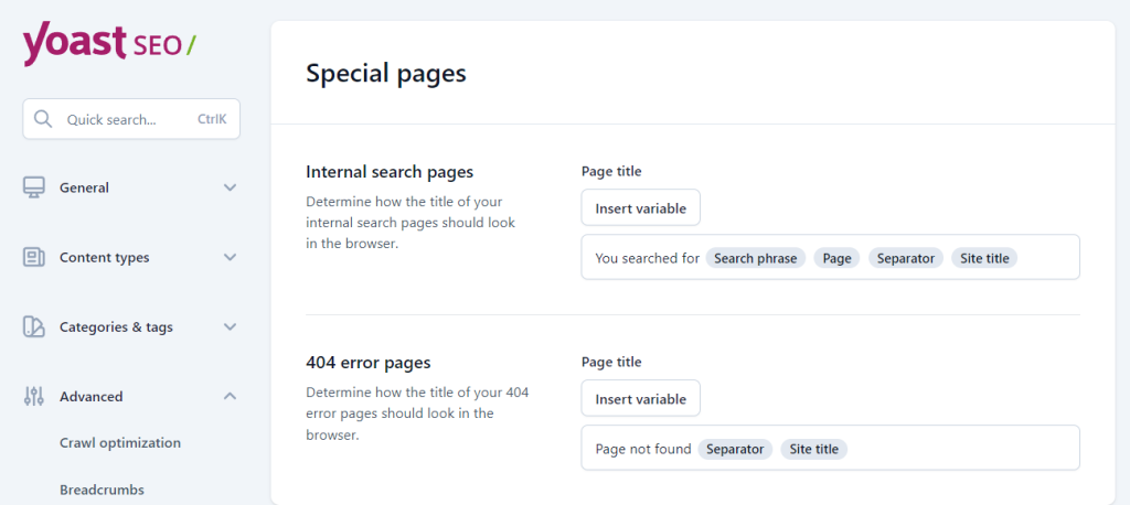 yoast seo special pages