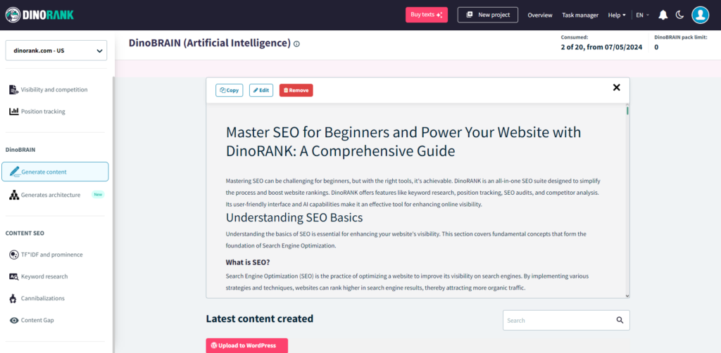 DinoBRAIN, the artificial intelligence for SEO by DinoRANK
