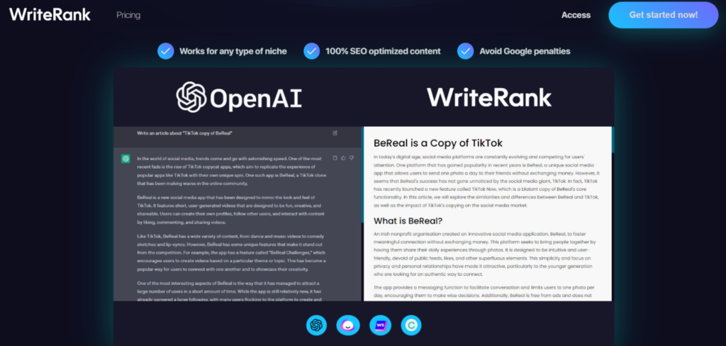 Writerank.ai, AI tool that generates SEO-optimized texts