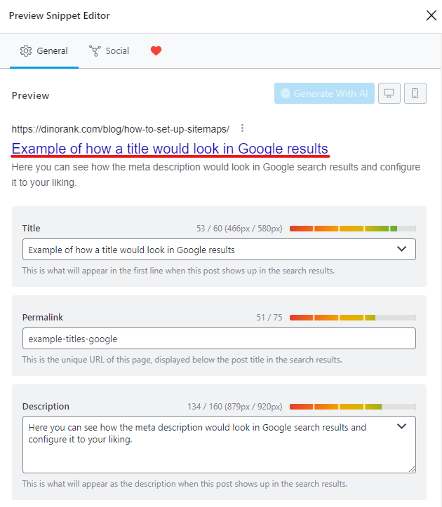 Snippet preview in Rank Math SEO