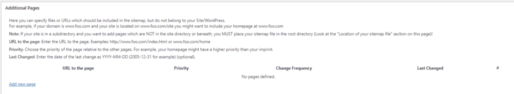 Configure additional pages in the sitemap