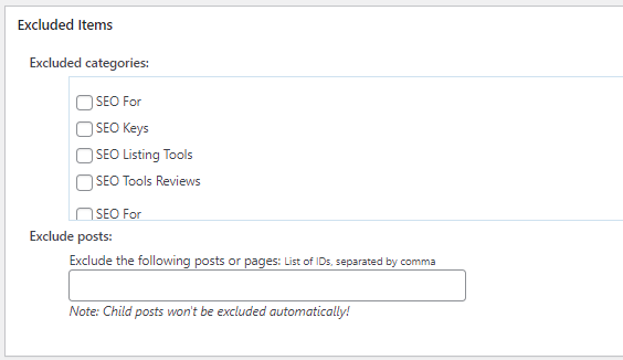 Determine the elements you want to exclude from the sitemap when configuring it