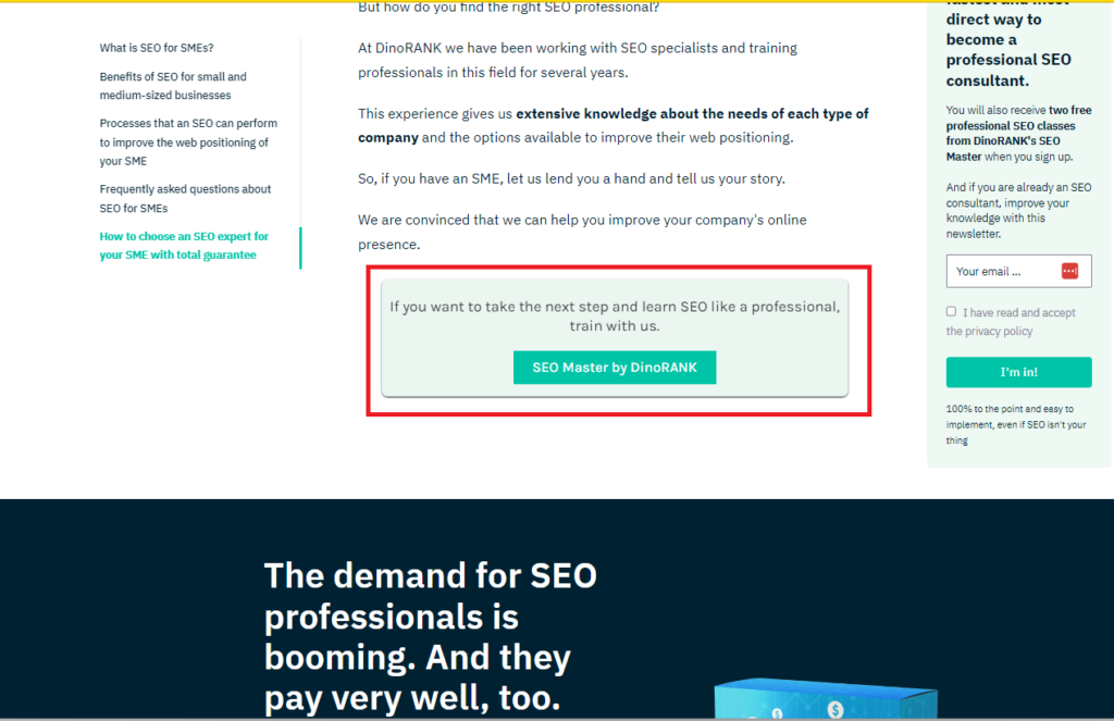 Internal linking to a sales landing page