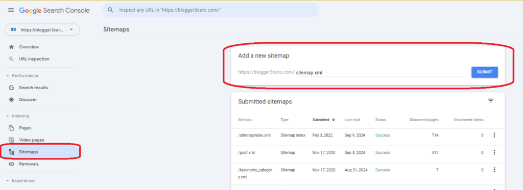 Submit Sitemap to Google Search Console