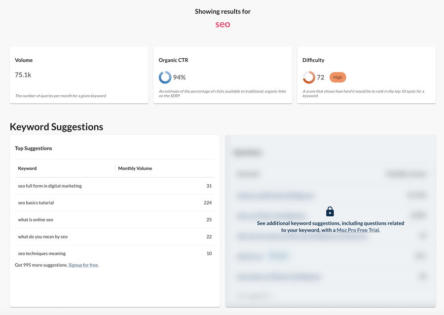Moz Keyword Explorer